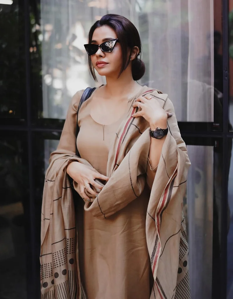 GoSriKi Beige GoSriKi Women's Rayon Blend Straight Solid Kurta with Pant & Dupatta (Raja Saab Beige-GS_M_Beige_Medium) for Women | Best Price UAE